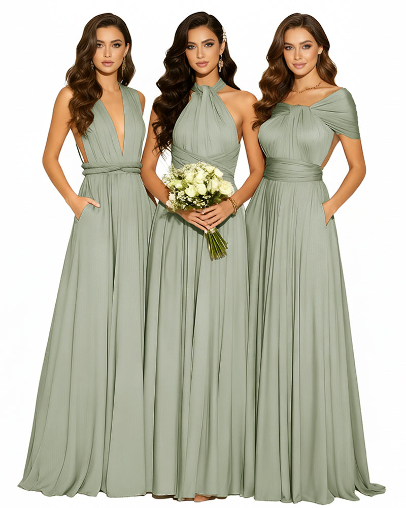 Convertible Infinity Dress with Pockets Multi-Way Wrap Style Regular Plus size Wedding Bridal Party Bridemaids Gowndusty sage 