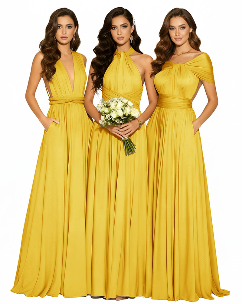 Convertible Infinity Dress with Pockets Multi-Way Wrap Style Regular Plus size Wedding Bridal Party Bridemaids Gownmustard yellow 