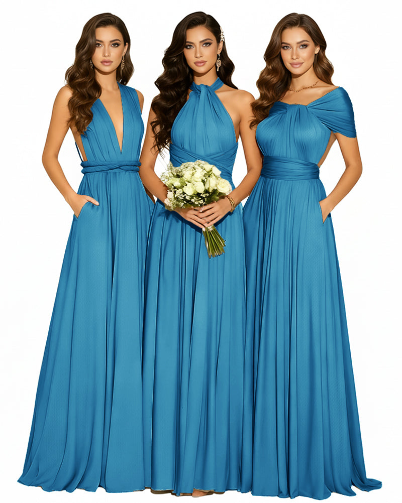 Convertible Infinity Dress with Pockets Multi-Way Wrap Style Regular Plus size Wedding Bridal Party Bridemaids Gownpeacock blue 
