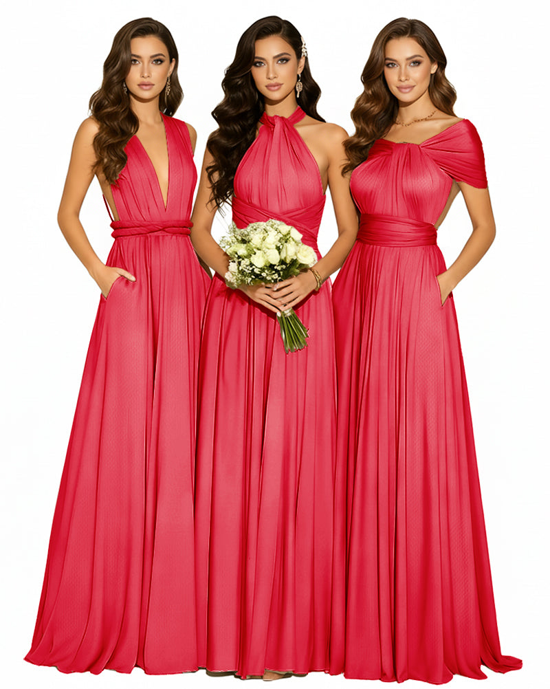 Convertible Infinity Dress with Pockets Multi-Way Wrap Style Regular Plus size Wedding Bridal Party Bridemaids Gownred 