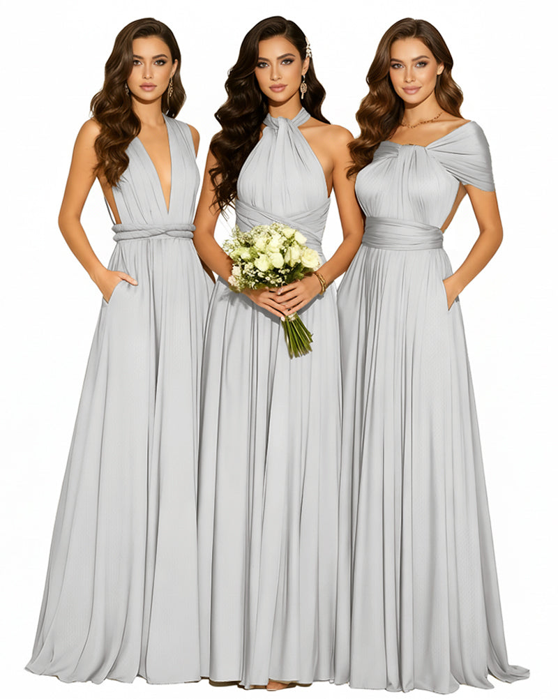 Convertible Infinity Dress with Pockets Multi-Way Wrap Style Regular Plus size Wedding Bridal Party Bridemaids Gownsilver 