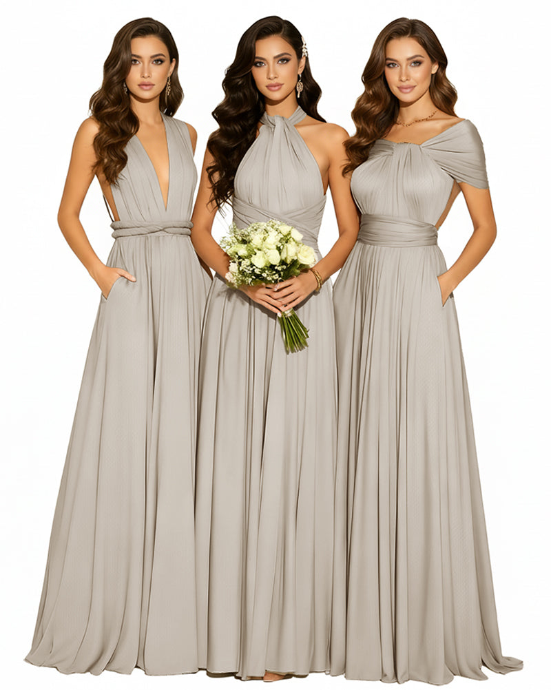 Convertible Infinity Dress with Pockets Multi-Way Wrap Style Regular Plus size Wedding Bridal Party Bridemaids Gowntaupe 