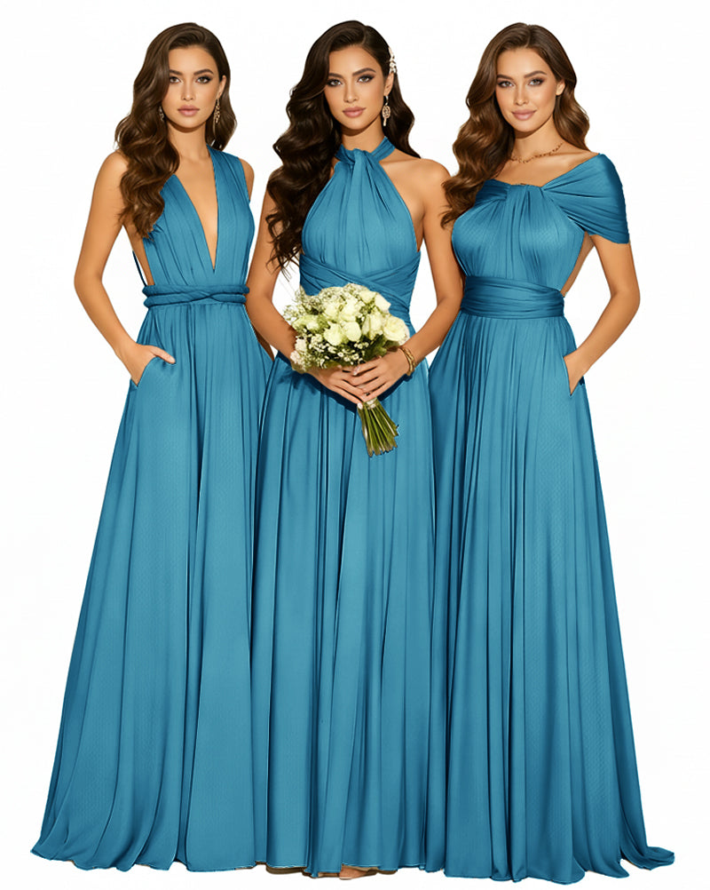 Convertible Infinity Dress with Pockets Multi-Way Wrap Style Regular Plus size Wedding Bridal Party Bridemaids Gownteal blue 