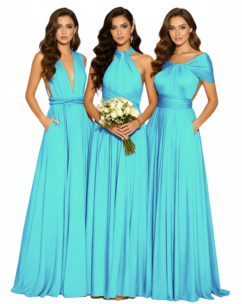 Convertible Infinity Dress with Pockets Multi-Way Wrap Style Regular Plus size Wedding Bridal Party Bridemaids Gownturquoise blue 