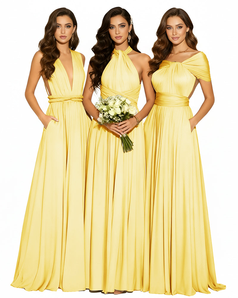 Convertible Infinity Dress with Pockets Multi-Way Wrap Style Regular Plus size Wedding Bridal Party Bridemaids Gownyellow 