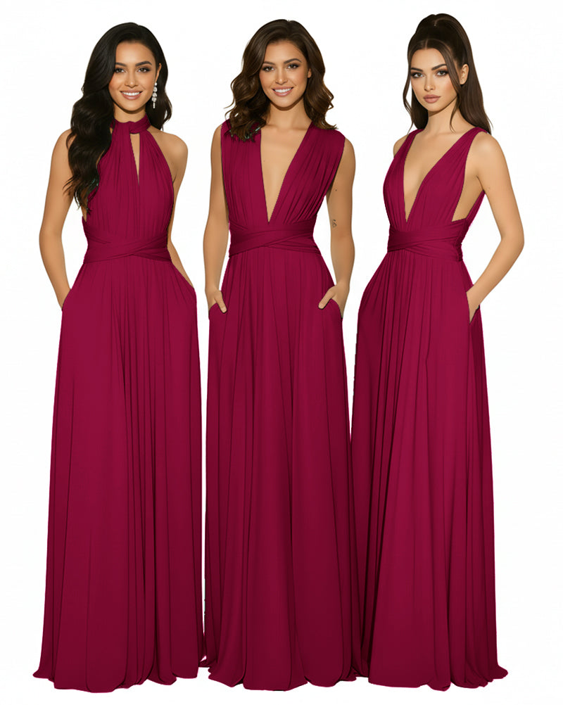 Convertible Infinity Dress with Pockets for Bridesmaids Multiway and Convertible Regular Plus size Wedding Bridal Party Bridemaids Gown burgundy 