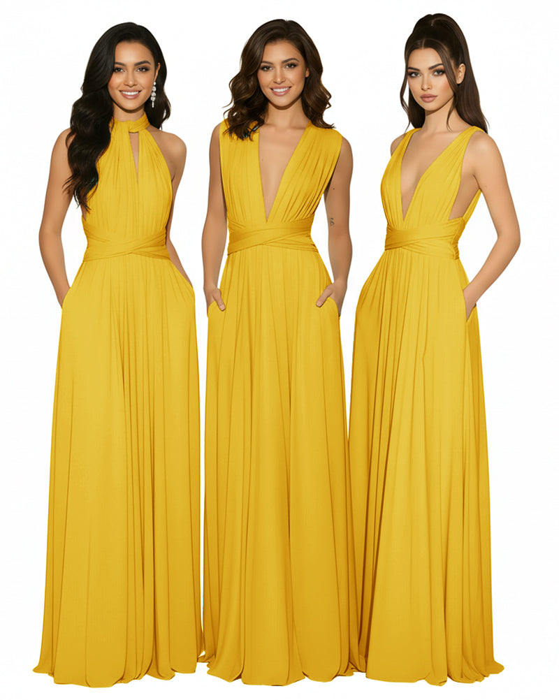 Convertible Infinity Dress with Pockets for Bridesmaids Multiway and Convertible Regular Plus size Wedding Bridal Party Bridemaids Gown mustard yellow 
