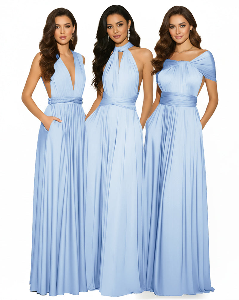 Multiway Convertible Infinity Maxi Dress with Pockets Regular Plus size Wedding Bridal Party Bridemaids Gown blue 