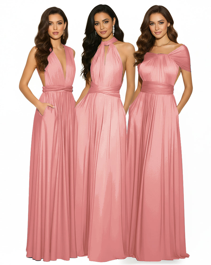 Multiway Convertible Infinity Maxi Dress with Pockets Regular Plus size Wedding Bridal Party Bridemaids Gown blushing pink 