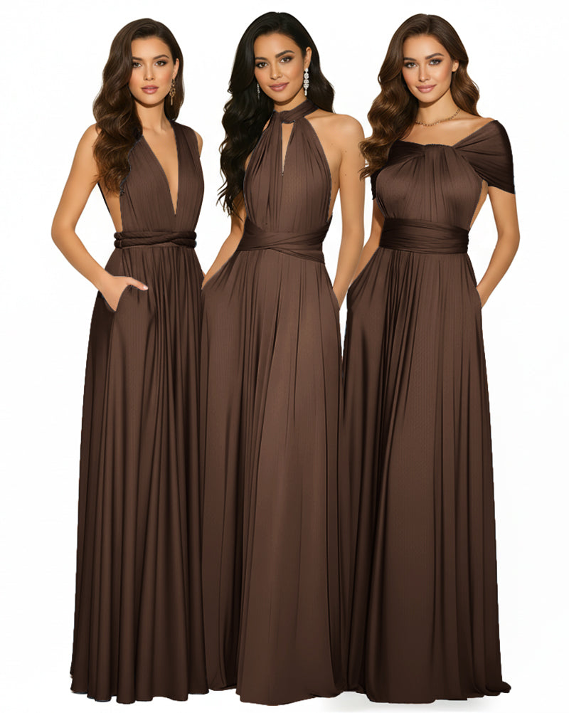 Multiway Convertible Infinity Maxi Dress with Pockets Regular Plus size Wedding Bridal Party Bridemaids Gown brown 