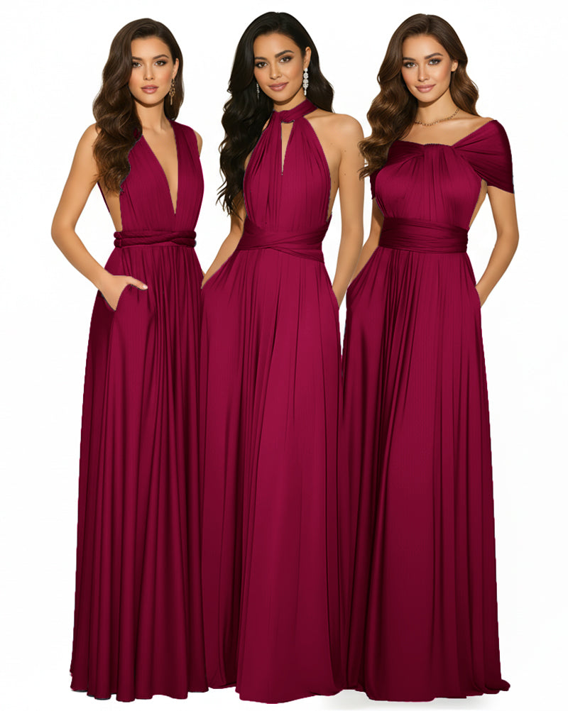 Multiway Convertible Infinity Maxi Dress with Pockets Regular Plus size Wedding Bridal Party Bridemaids Gown burgundy 