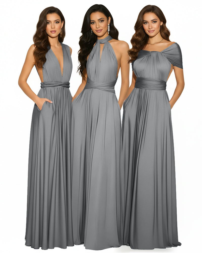 Multiway Convertible Infinity Maxi Dress with Pockets Regular Plus size Wedding Bridal Party Bridemaids Gown charcoal grey 