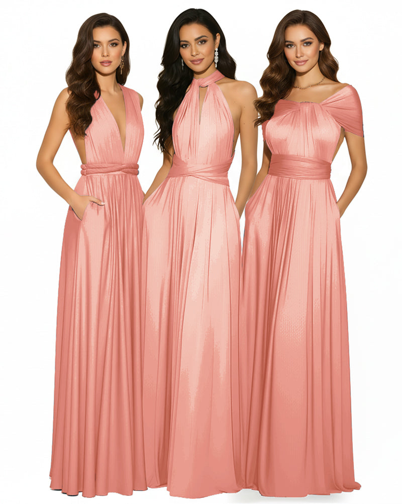 Multiway Convertible Infinity Maxi Dress with Pockets Regular Plus size Wedding Bridal Party Bridemaids Gown coral 