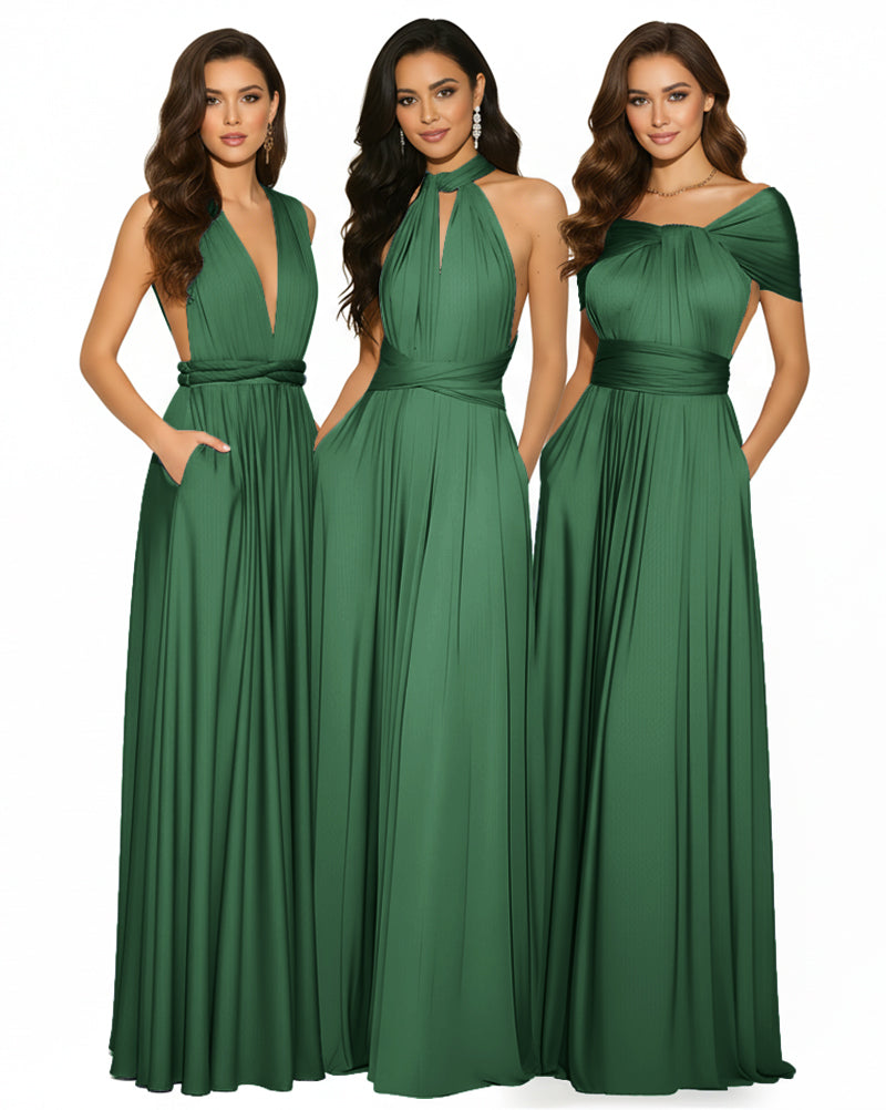 Multiway Convertible Infinity Maxi Dress with Pockets Regular Plus size Wedding Bridal Party Bridemaids Gown dark green 
