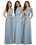 Multiway Convertible Infinity Maxi Dress with Pockets Regular Plus size Wedding Bridal Party Bridemaids Gown dusty blue 