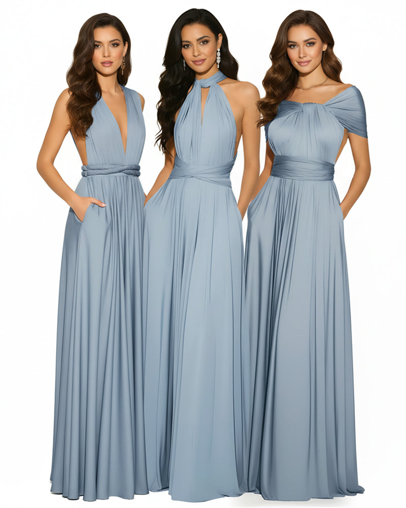 Multiway Convertible Infinity Maxi Dress with Pockets Regular Plus size Wedding Bridal Party Bridemaids Gown dusty blue 