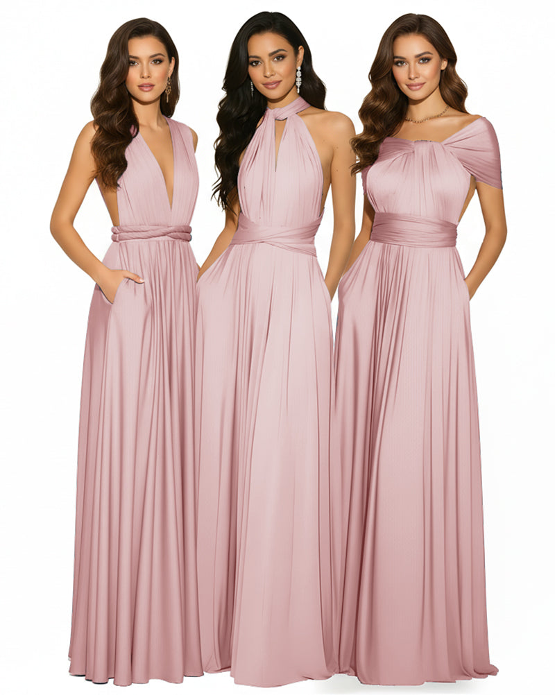 Multiway Convertible Infinity Maxi Dress with Pockets Regular Plus size Wedding Bridal Party Bridemaids Gown dusty rose 
