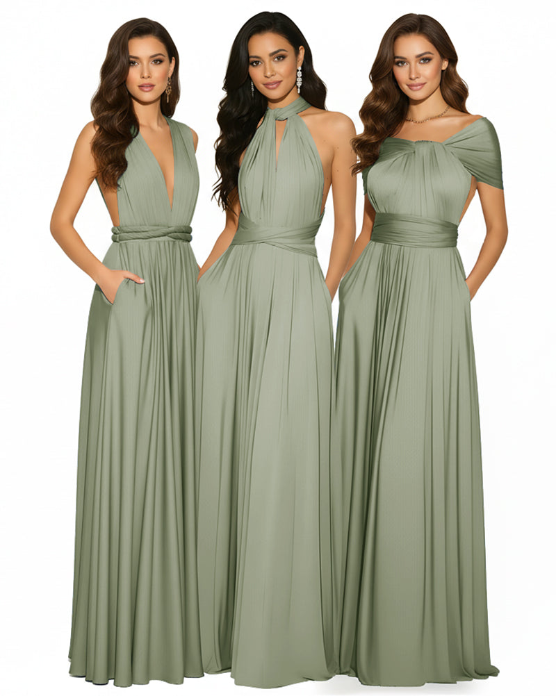 Multiway Convertible Infinity Maxi Dress with Pockets Regular Plus size Wedding Bridal Party Bridemaids Gown dusty sage 