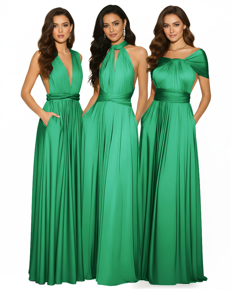 Multiway Convertible Infinity Maxi Dress with Pockets Regular Plus size Wedding Bridal Party Bridemaids Gown emerald 