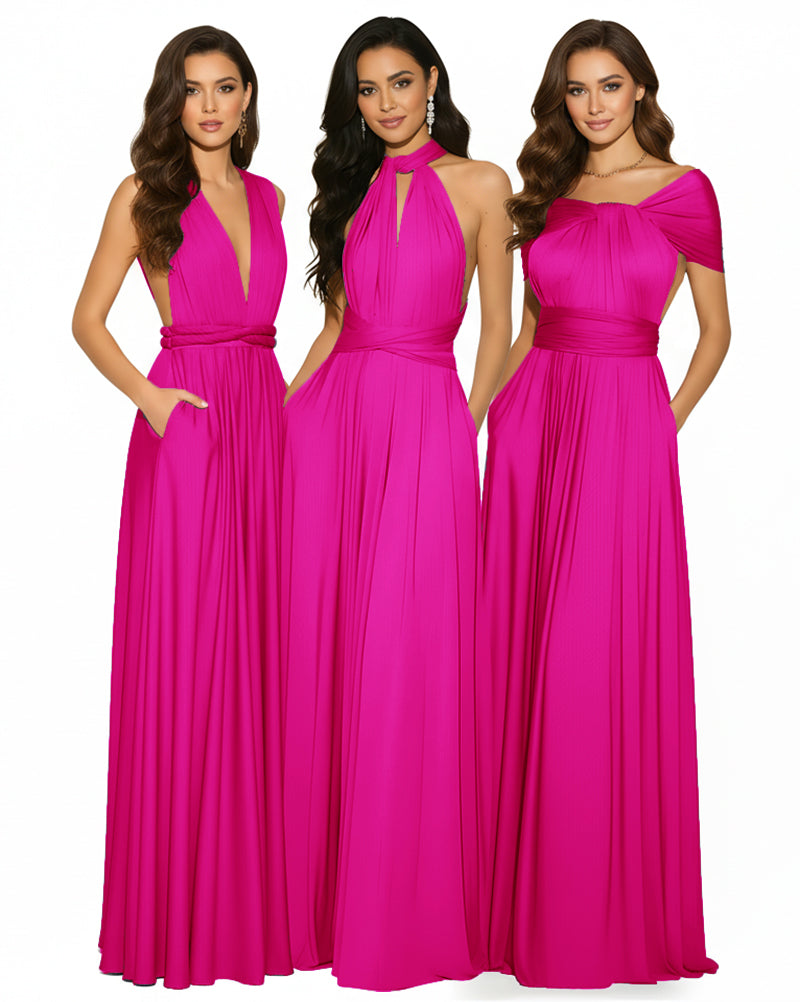Multiway Convertible Infinity Maxi Dress with Pockets Regular Plus size Wedding Bridal Party Bridemaids Gown fuchsia 