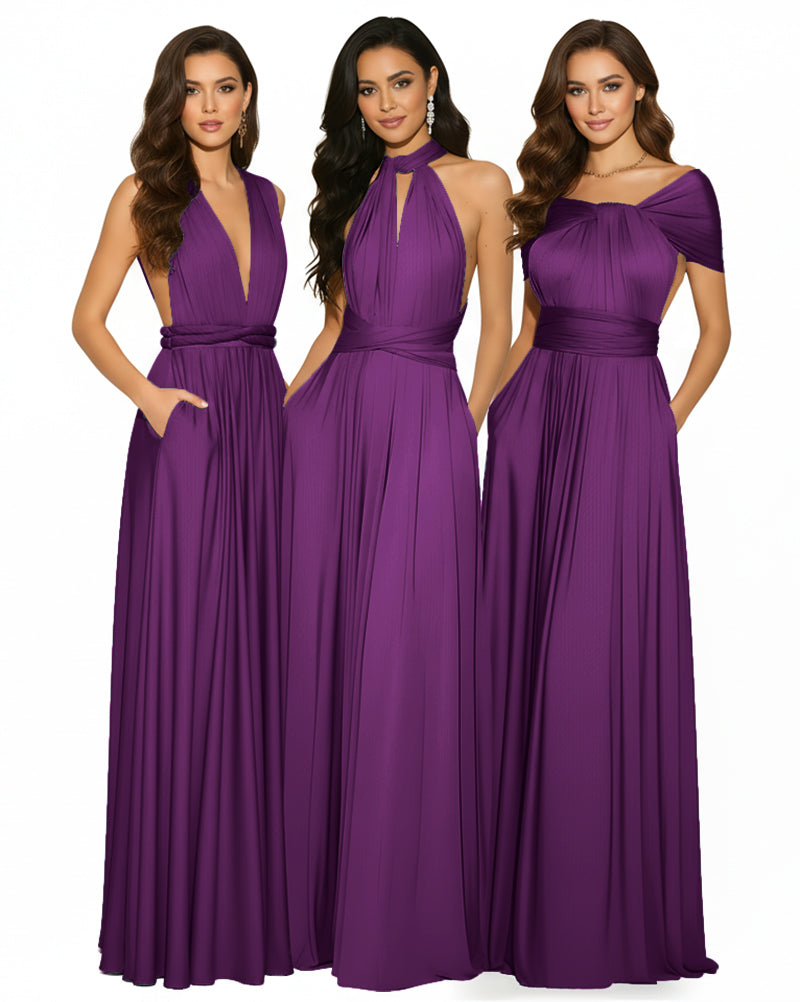 Multiway Convertible Infinity Maxi Dress with Pockets Regular Plus size Wedding Bridal Party Bridemaids Gown grape 