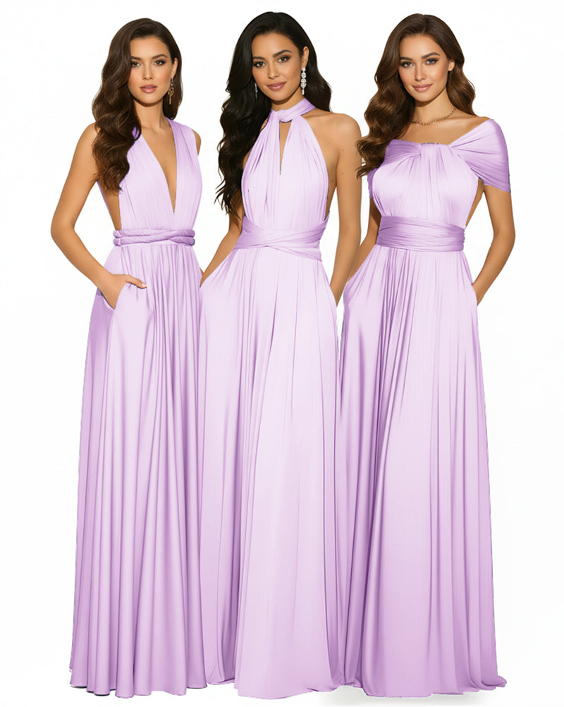 Multiway Convertible Infinity Maxi Dress with Pockets Regular Plus size Wedding Bridal Party Bridemaids Gown lilac 