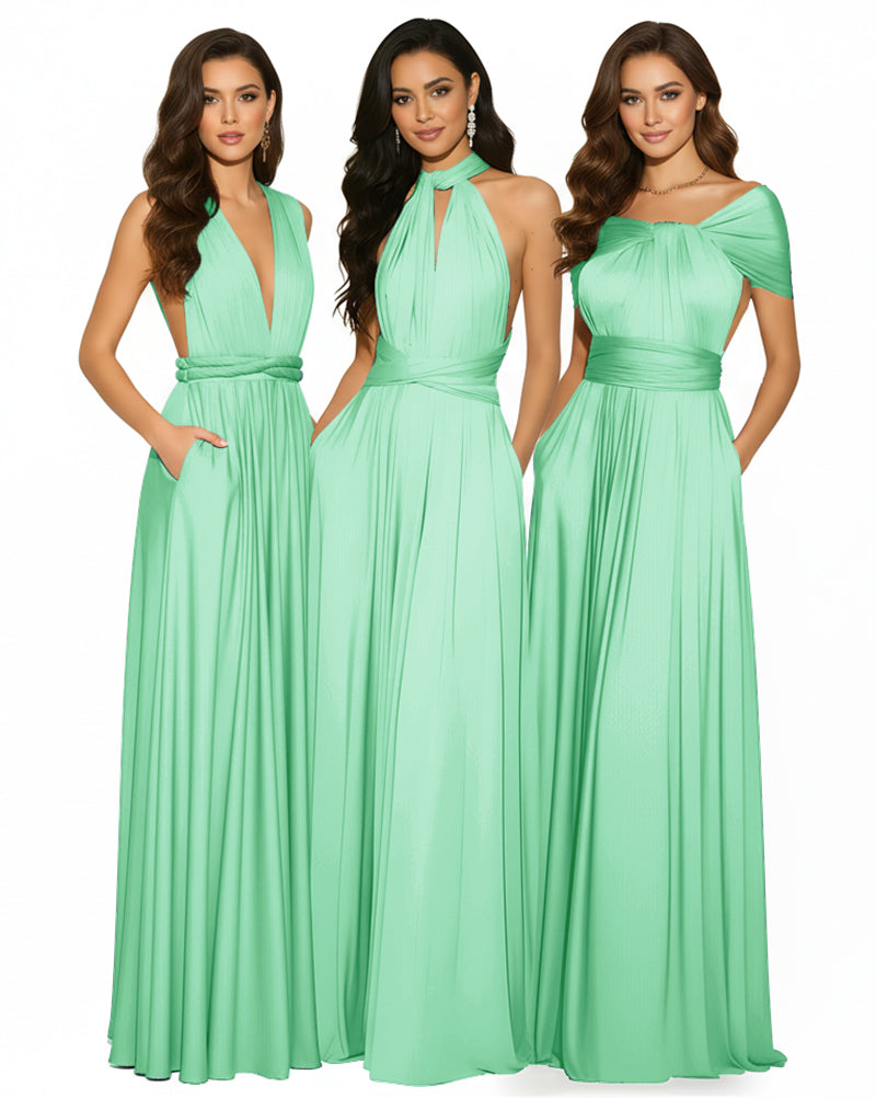 Multiway Convertible Infinity Maxi Dress with Pockets Regular Plus size Wedding Bridal Party Bridemaids Gown mint green 