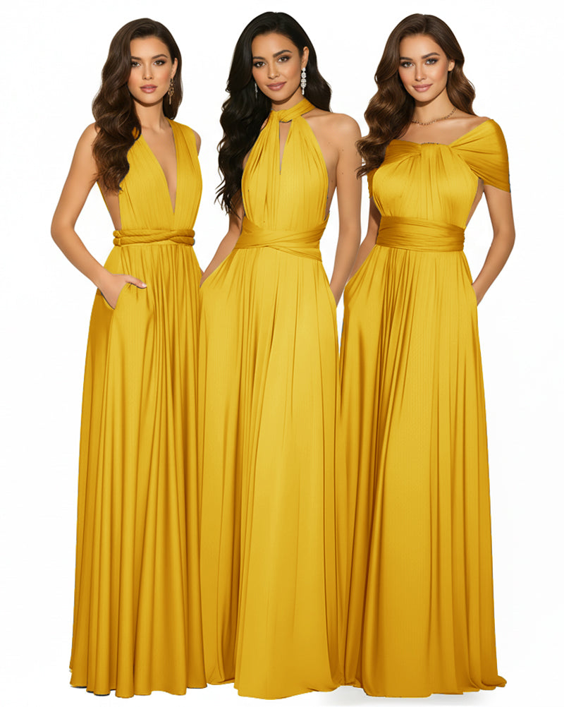 Multiway Convertible Infinity Maxi Dress with Pockets Regular Plus size Wedding Bridal Party Bridemaids Gown mustard yellow 