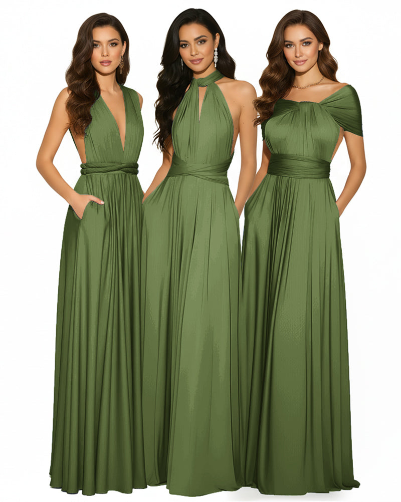Multiway Convertible Infinity Maxi Dress with Pockets Regular Plus size Wedding Bridal Party Bridemaids Gown olive 