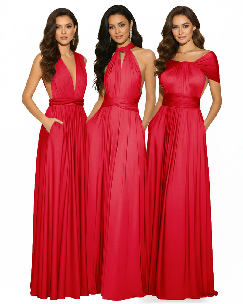 Multiway Convertible Infinity Maxi Dress with Pockets Regular Plus size Wedding Bridal Party Bridemaids Gown red 