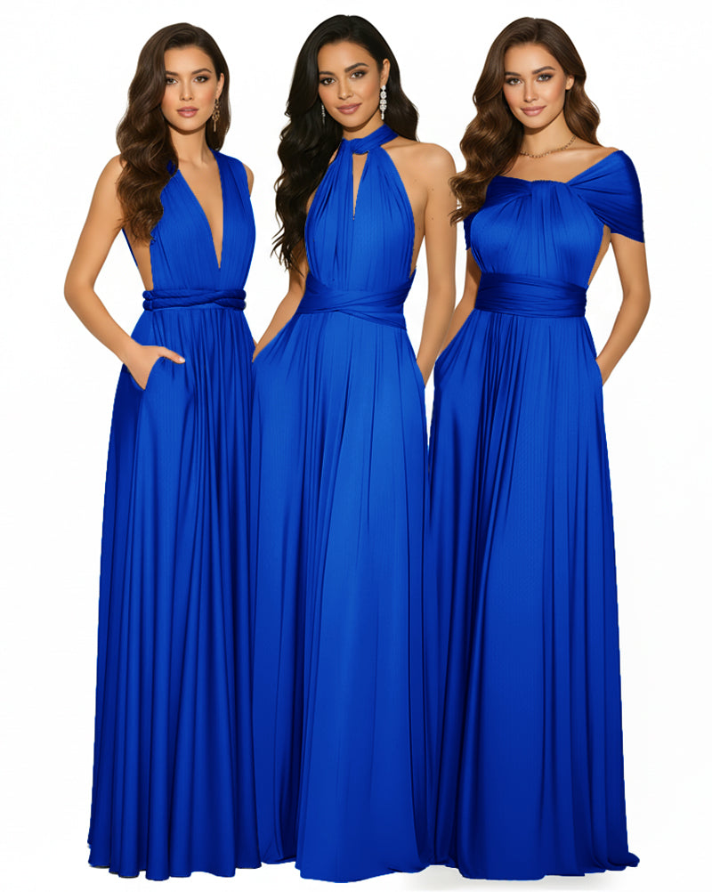 Multiway Convertible Infinity Maxi Dress with Pockets Regular Plus size Wedding Bridal Party Bridemaids Gown royal blue 