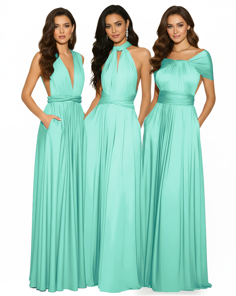 Multiway Convertible Infinity Maxi Dress with Pockets Regular Plus size Wedding Bridal Party Bridemaids Gown sage 
