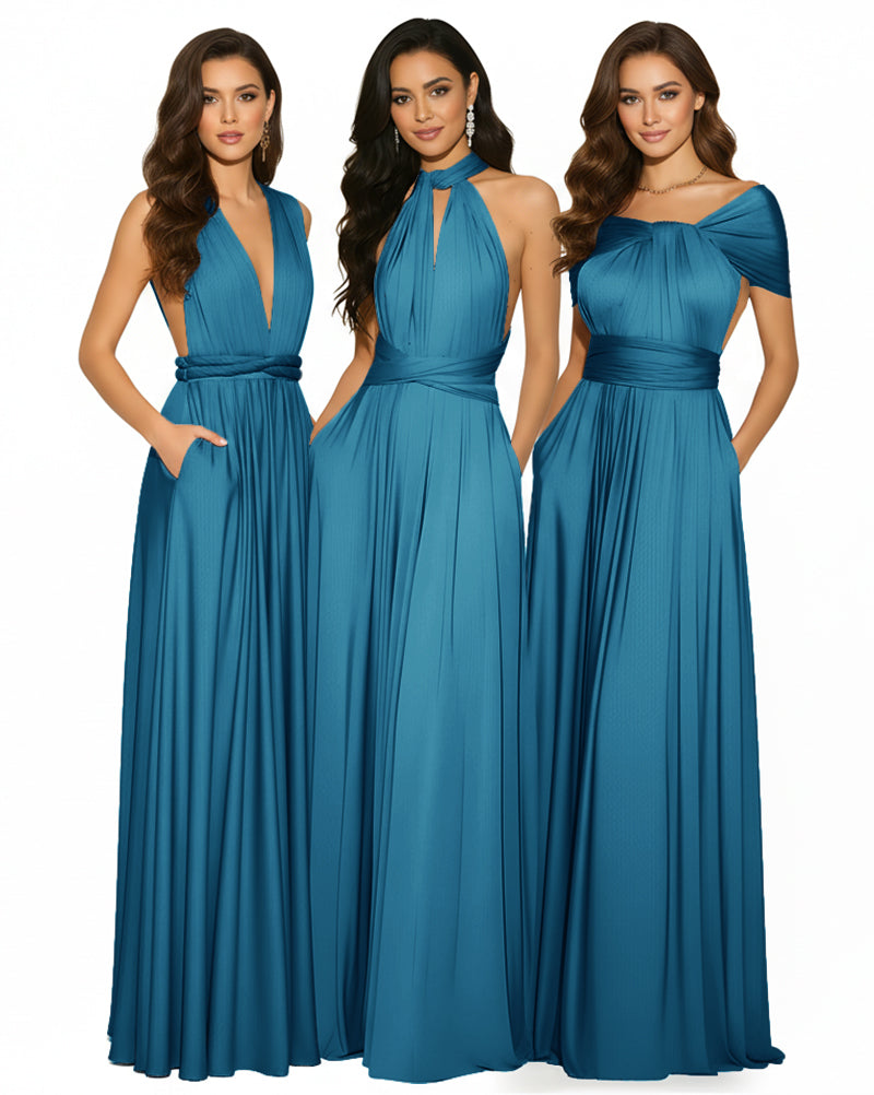 Multiway Convertible Infinity Maxi Dress with Pockets Regular Plus size Wedding Bridal Party Bridemaids Gown teal blue 