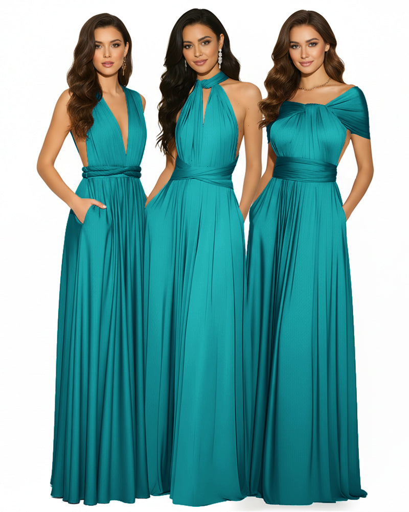 Multiway Convertible Infinity Maxi Dress with Pockets Regular Plus size Wedding Bridal Party Bridemaids Gown teal green 