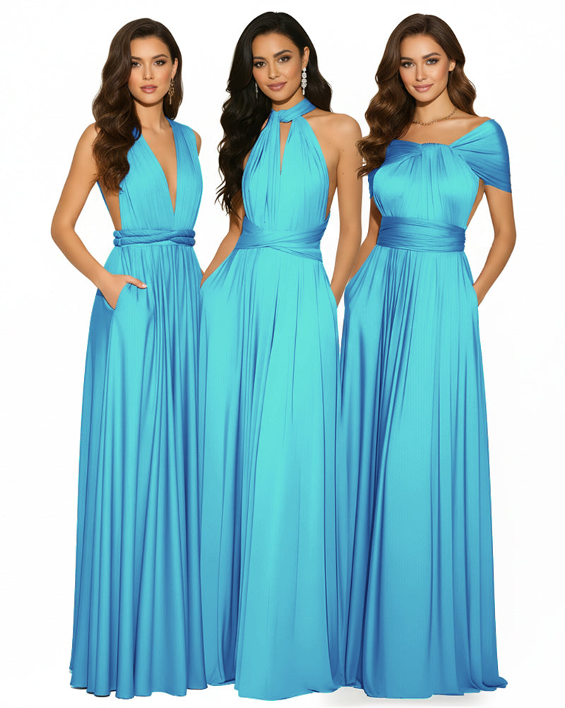 Multiway Convertible Infinity Maxi Dress with Pockets Regular Plus size Wedding Bridal Party Bridemaids Gown turquoise blue 