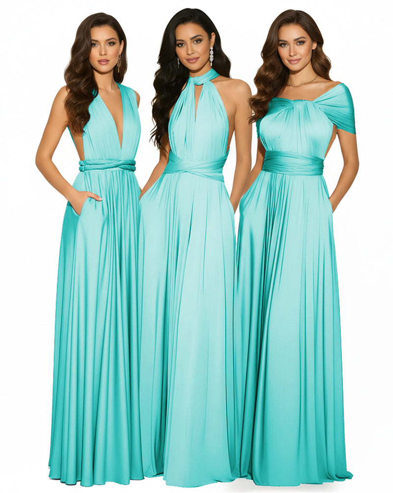 Multiway Convertible Infinity Maxi Dress with Pockets Regular Plus size Wedding Bridal Party Bridemaids Gown turquoise 