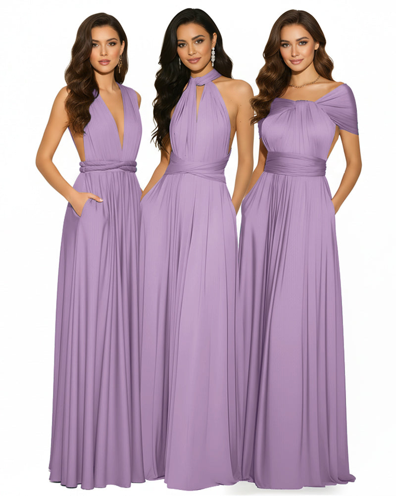 Multiway Convertible Infinity Maxi Dress with Pockets Regular Plus size Wedding Bridal Party Bridemaids Gown wisteria mauve 