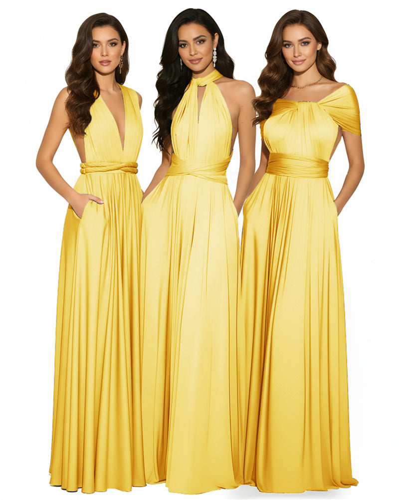 Multiway Convertible Infinity Maxi Dress with Pockets Regular Plus size Wedding Bridal Party Bridemaids Gown yellow 