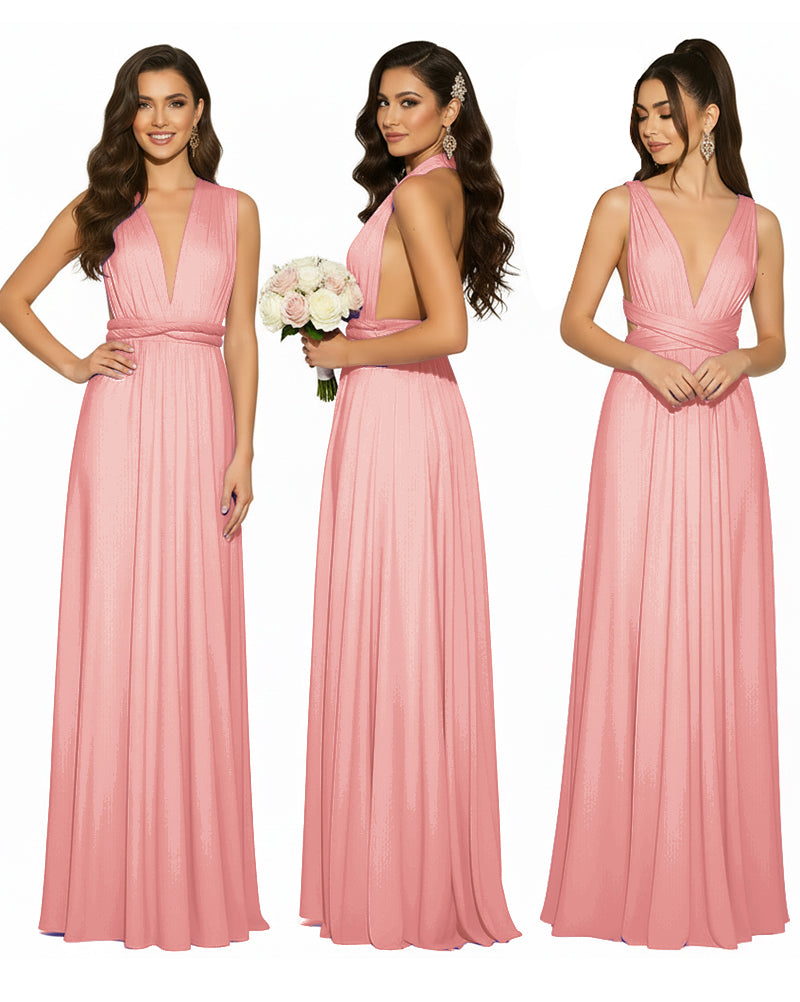 Multiway Convertible Infinity Wrap Maxi Dress Regular Plus size Wedding Bridal Party Bridemaids Gownblushing pink 