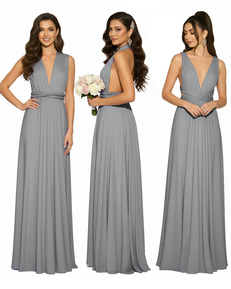 Multiway Convertible Infinity Wrap Maxi Dress Regular Plus size Wedding Bridal Party Bridemaids Gowncharcoal grey 