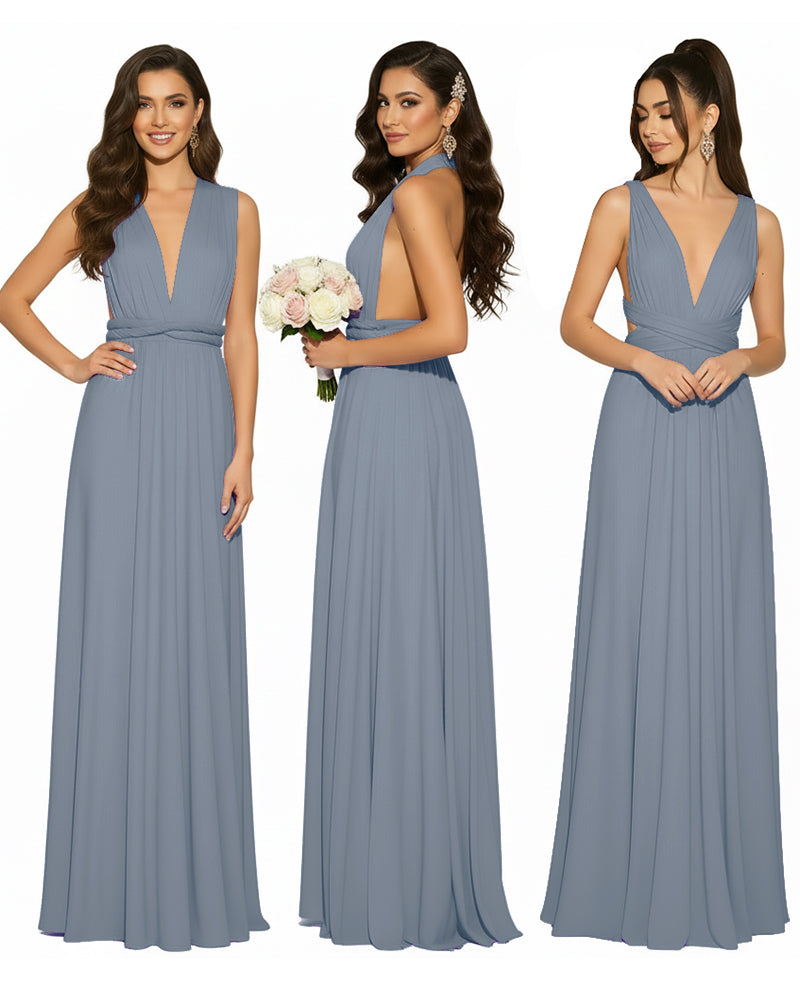 Multiway Convertible Infinity Wrap Maxi Dress Regular Plus size Wedding Bridal Party Bridemaids Gowndusty blue 