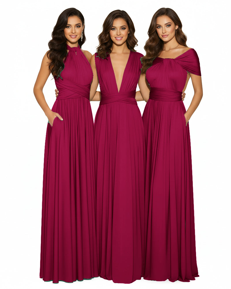 Wedding Guest Convertible Infinity Maxi Dress with Pockets Convertible Regular Plus size Wedding Bridal Party Bridemaids Gownburgundy 