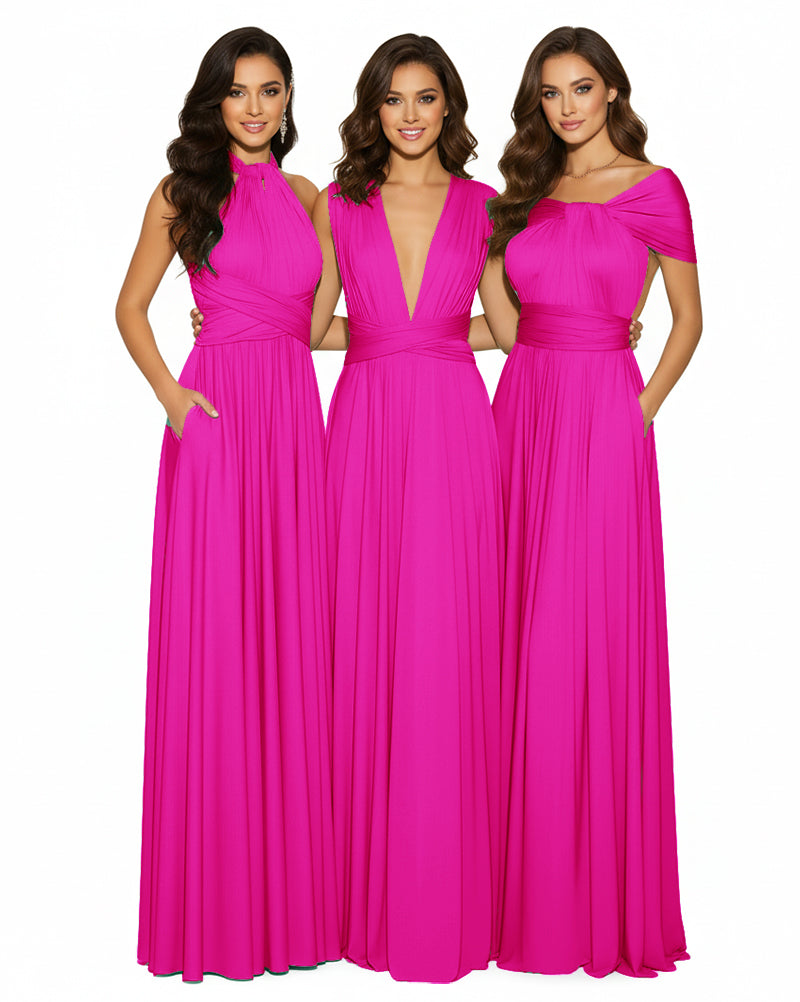 Wedding Guest Convertible Infinity Maxi Dress with Pockets Convertible Regular Plus size Wedding Bridal Party Bridemaids Gownfuchsia 