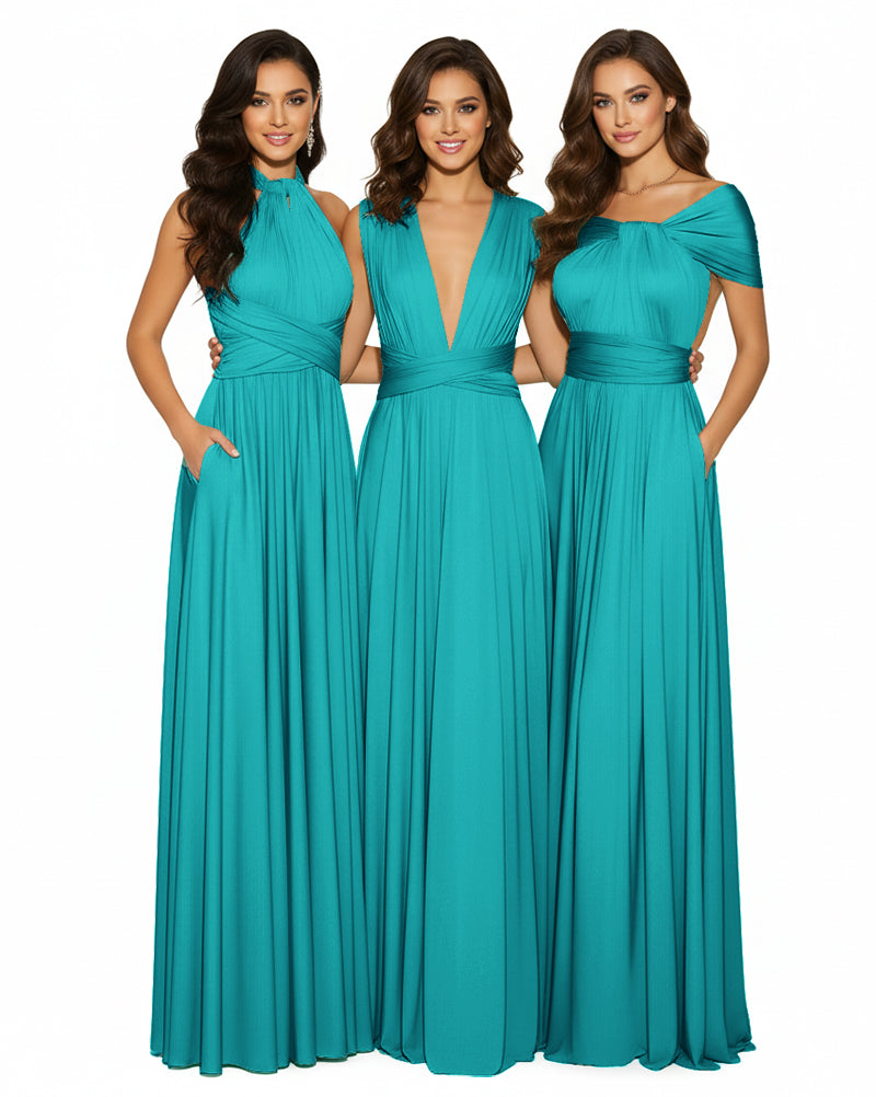 Wedding Guest Convertible Infinity Maxi Dress with Pockets Convertible Regular Plus size Wedding Bridal Party Bridemaids Gownteal green 