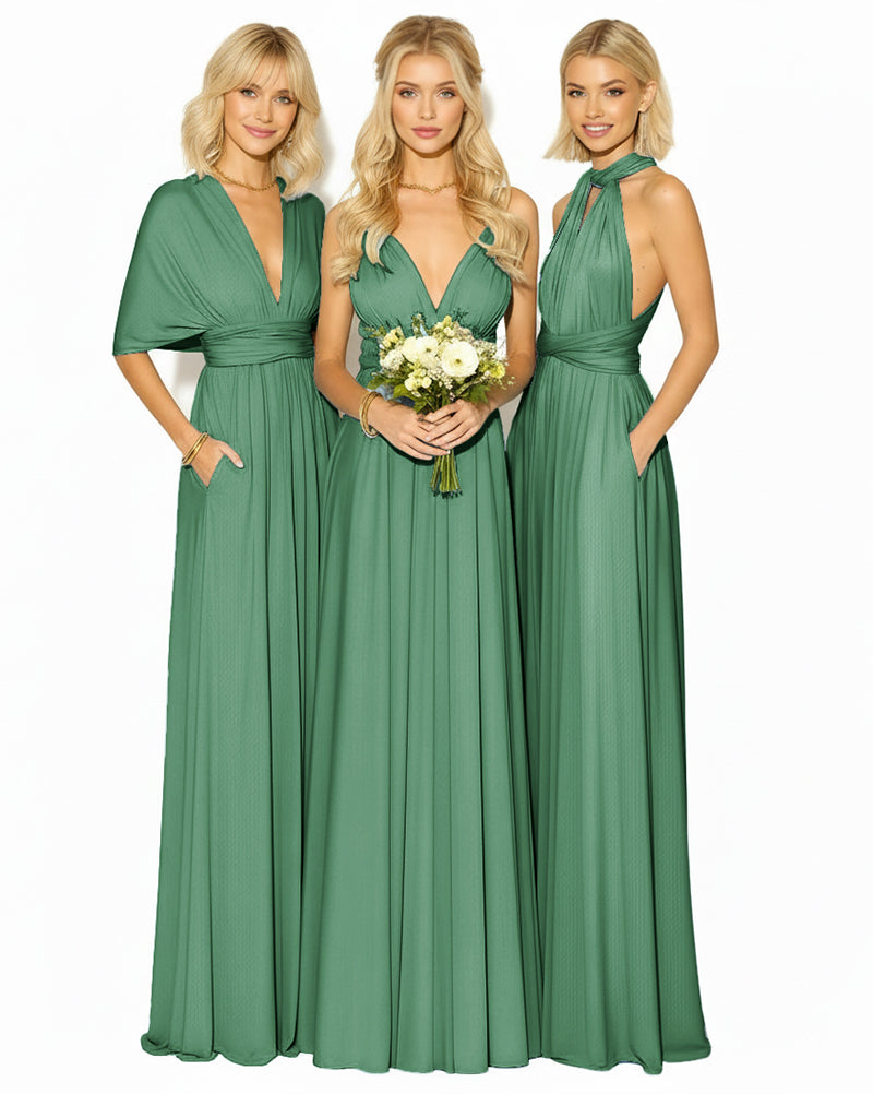 Multi-Way Convertible Infinity Dress with Pockets Regular Plus size Wedding Bridal Party Bridemaids Gowndark green 