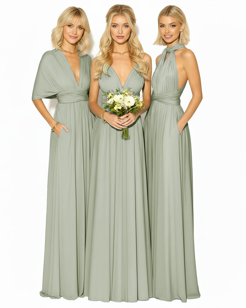 Multi-Way Convertible Infinity Dress with Pockets Regular Plus size Wedding Bridal Party Bridemaids Gowndusty sage 