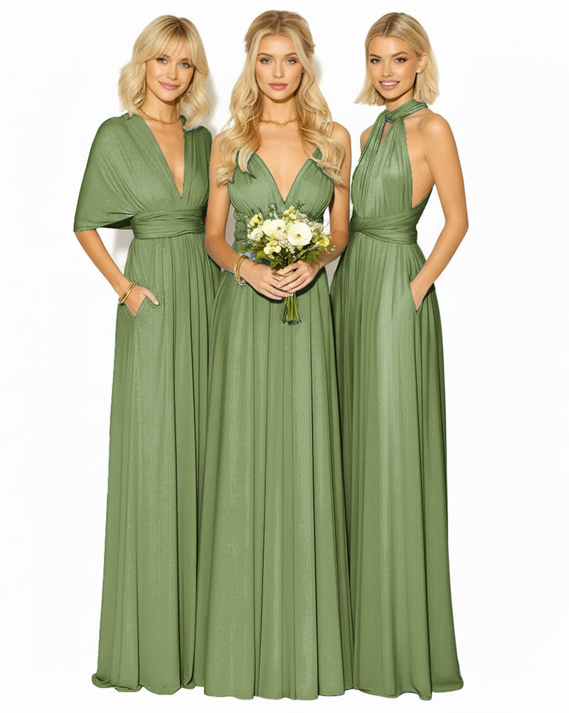 Multi-Way Convertible Infinity Dress with Pockets Regular Plus size Wedding Bridal Party Bridemaids Gownolive 