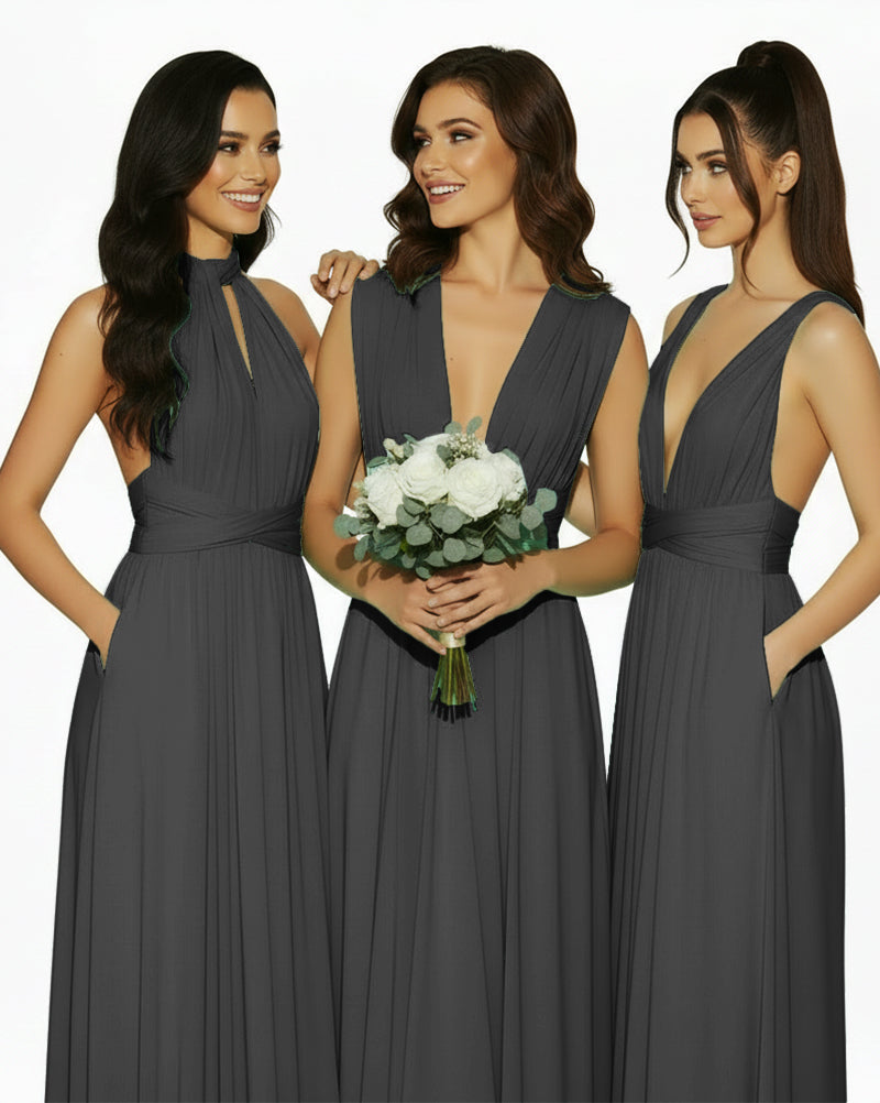 Multiway Convertible Infinity Dress with Pockets Regular Plus size Wedding Bridal Party Bridemaids Gownblack 