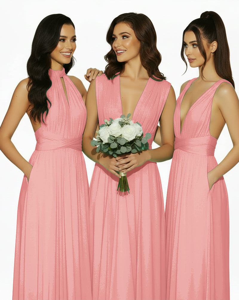 Multiway Convertible Infinity Dress with Pockets Regular Plus size Wedding Bridal Party Bridemaids Gownblushing pink 