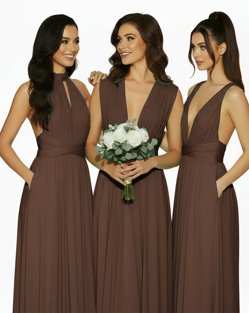 Multiway Convertible Infinity Dress with Pockets Regular Plus size Wedding Bridal Party Bridemaids Gownbrown 